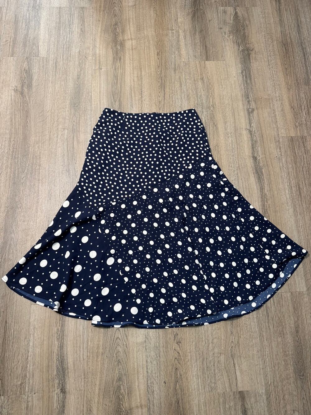Boden Women's Navy & White Polka Dot Circle Midi Skirt